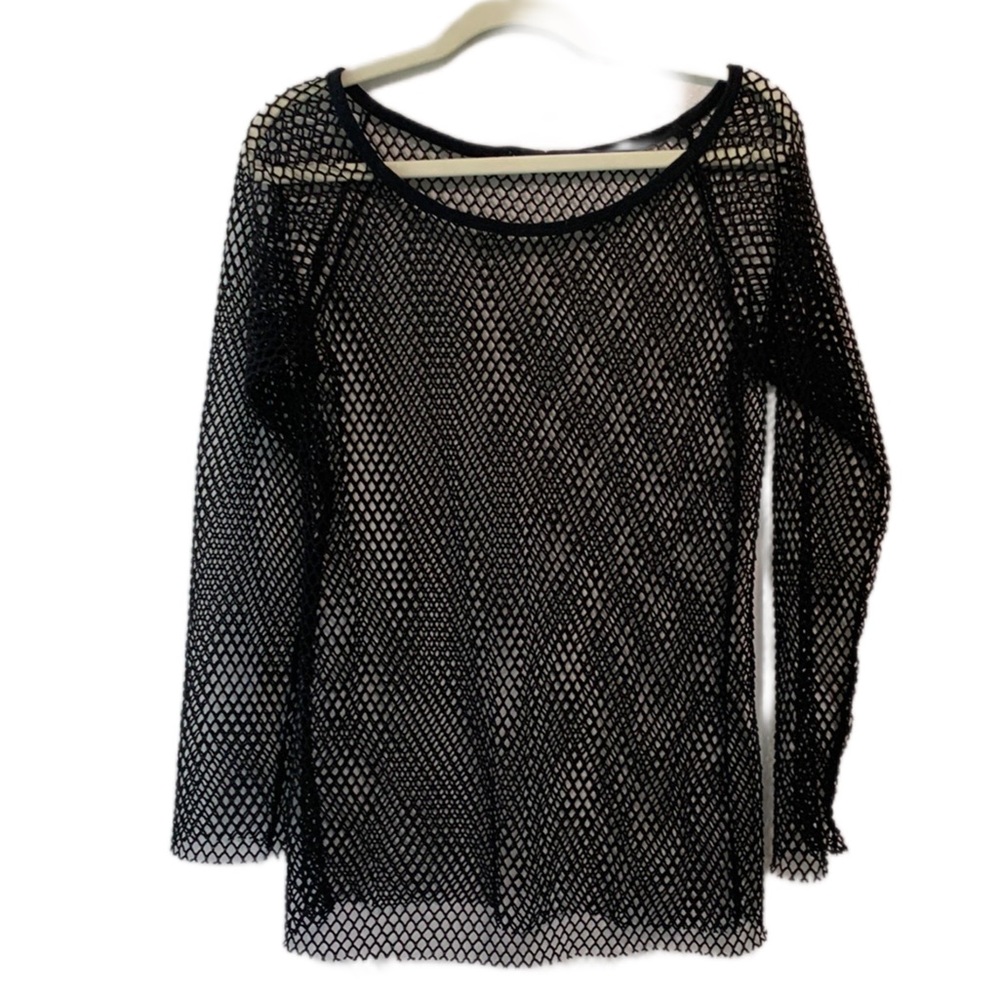 Y2K Sheer Fishnet Mesh Long Sleeve Top